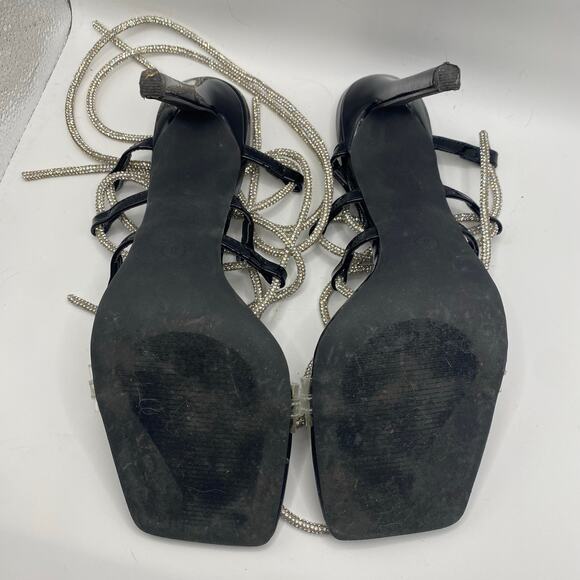 Olivia Jaymes Rhinestone Lace Up Heels Black Patent Clear Strap Size 8 formal - Picture 6 of 6